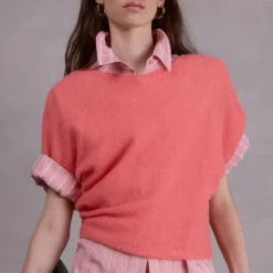 Abeno alpaca top in bright coral