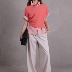 Abeno alpaca top in bright coral
