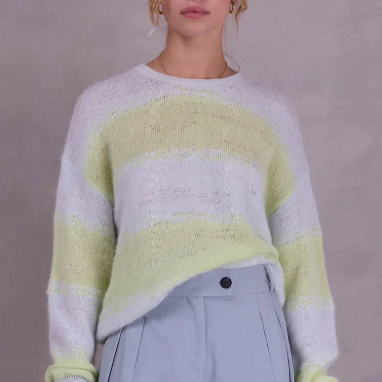 Alvito gestreepte trui in ice blue en daiquiri green
