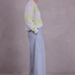 Alvito gestreepte trui in ice blue en daiquiri green