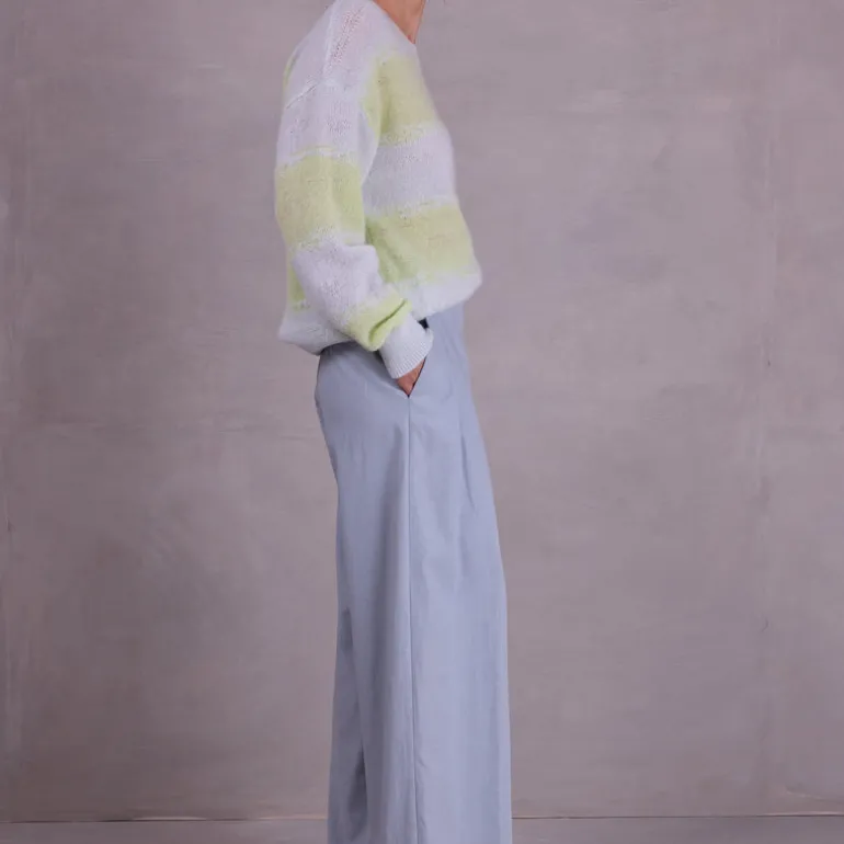 Alvito gestreepte trui in ice blue en daiquiri green