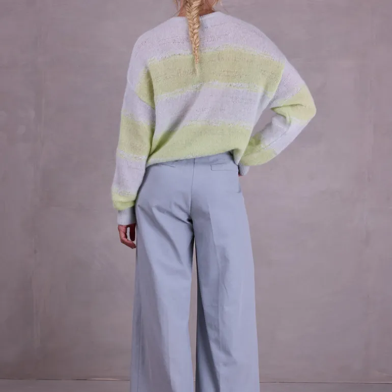 Alvito gestreepte trui in ice blue en daiquiri green