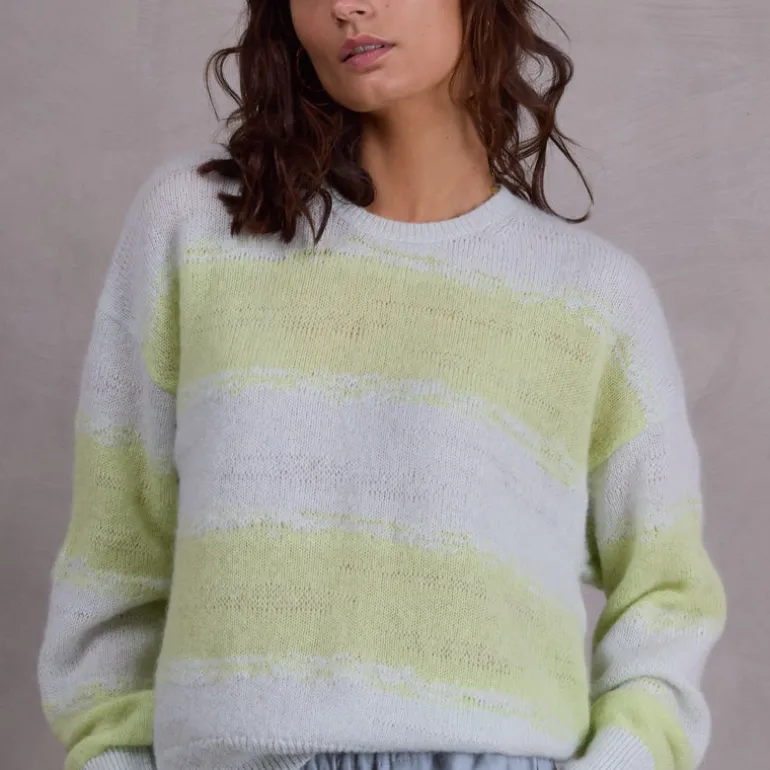 Alvito gestreepte trui in ice blue en daiquiri green