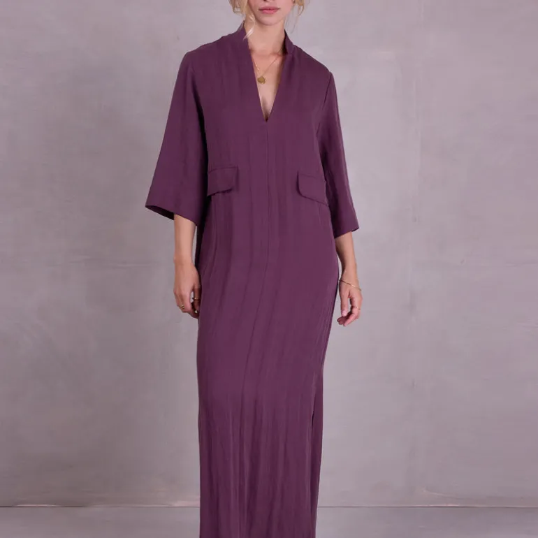 Bonita jurk in aubergine Tencel