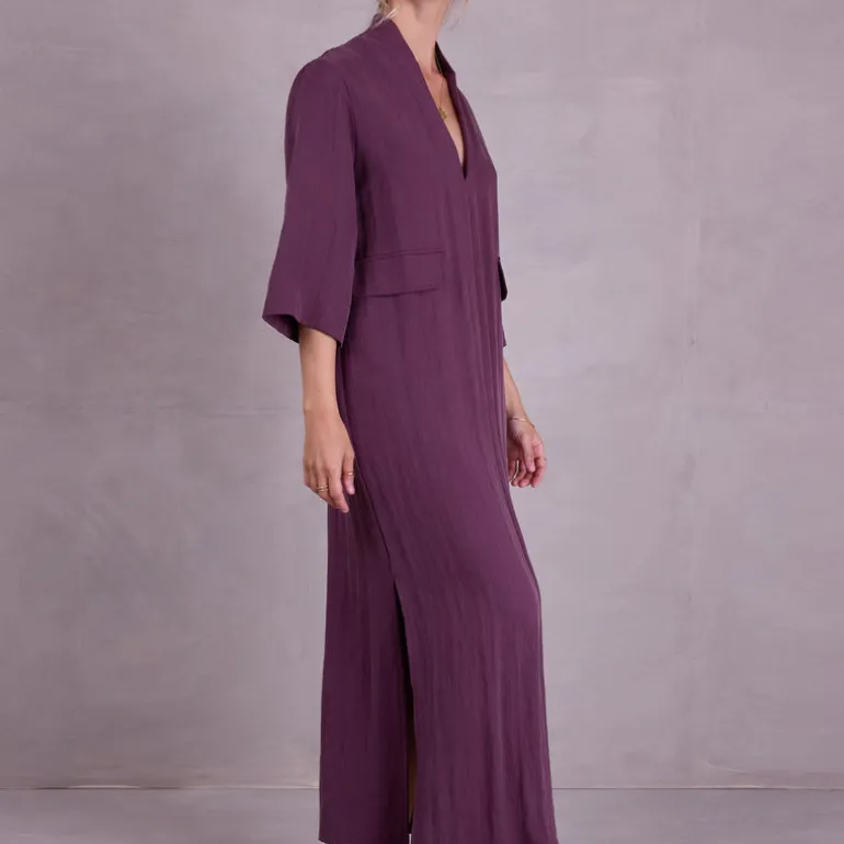 Bonita jurk in aubergine Tencel