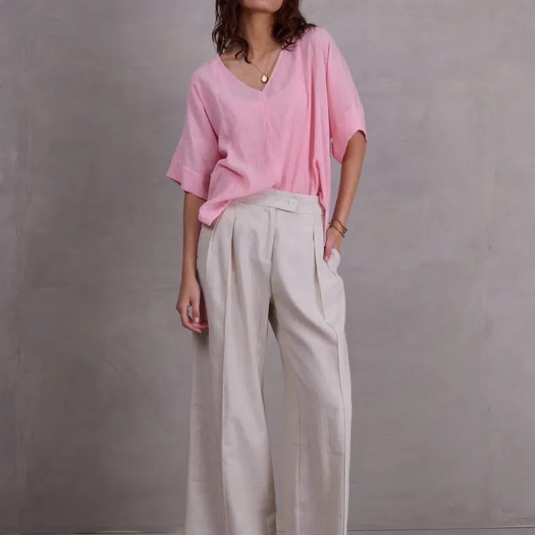 Cezar broek in sand herringbone