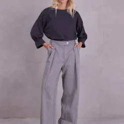 Cezar broek in steel grey herringbone