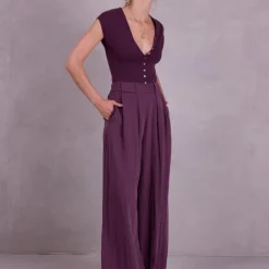 Clinton broek in aubergine Tencel