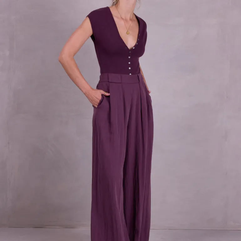 Clinton broek in aubergine Tencel