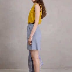 Diede short in dusk blue herringbone