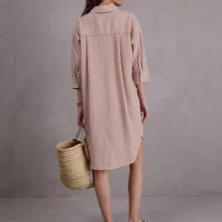 Duran hemdsjurk in biscuit brown stripes