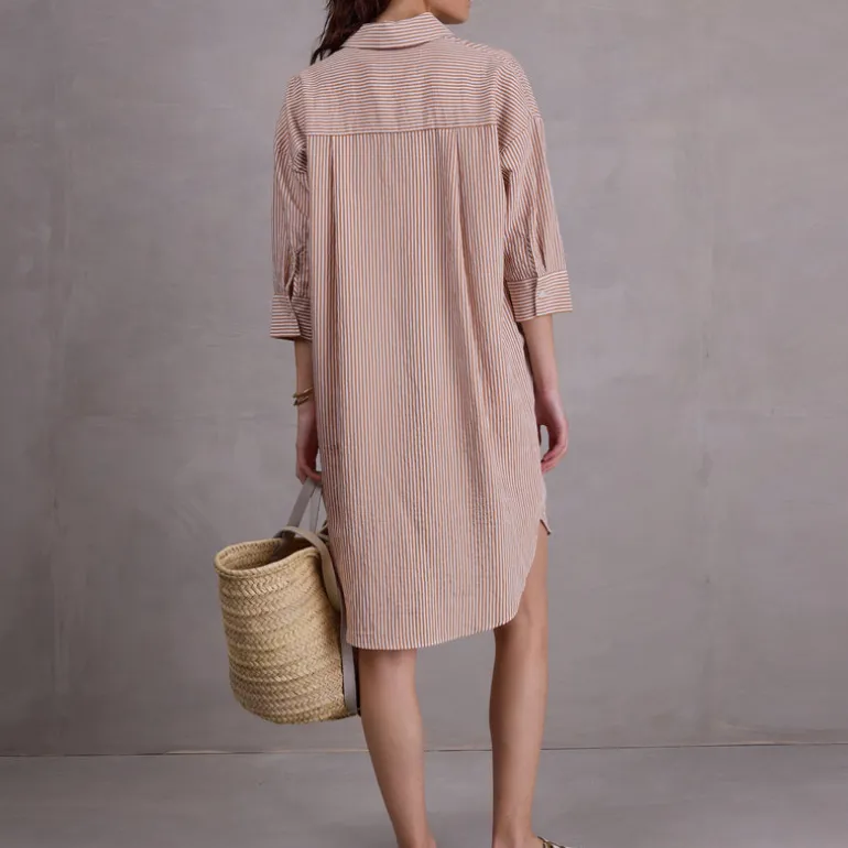 Duran hemdsjurk in biscuit brown stripes