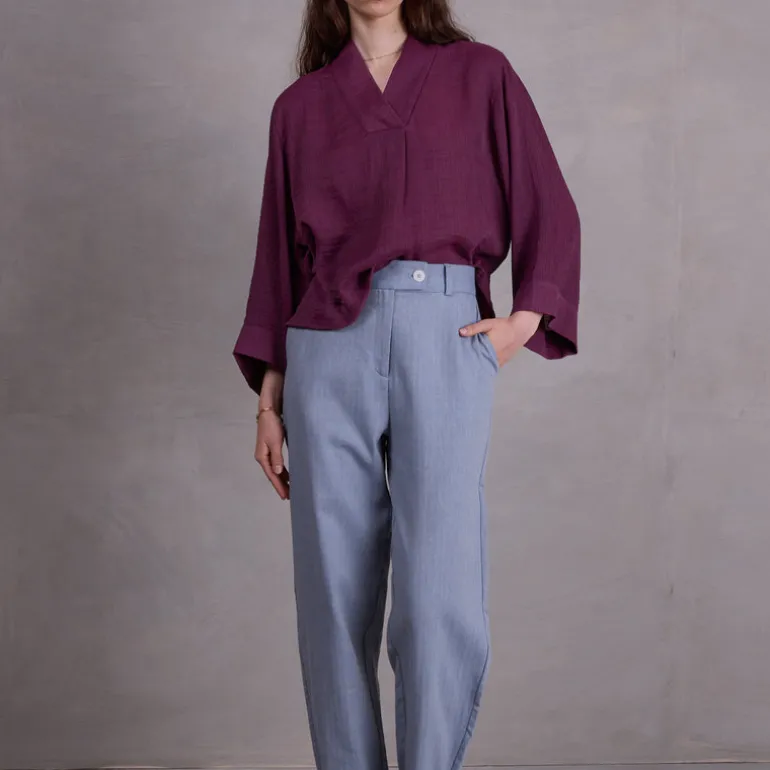 Fannie broek in dusk blue herringbone