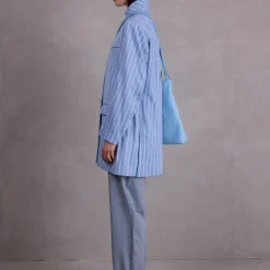 Fannie broek in dusk blue herringbone