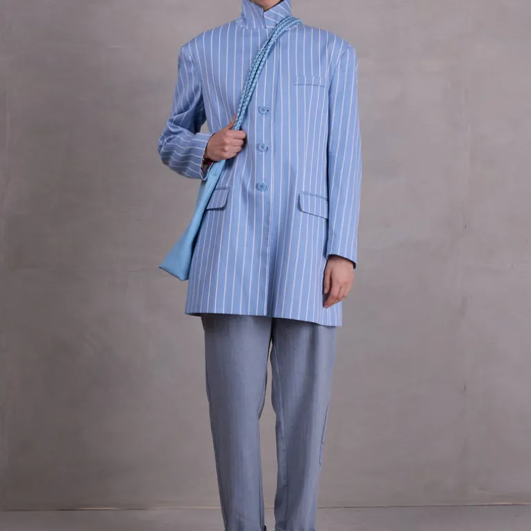 Fannie broek in dusk blue herringbone