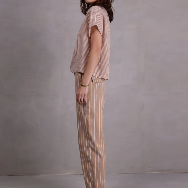 Fannie broek in mokka stripes