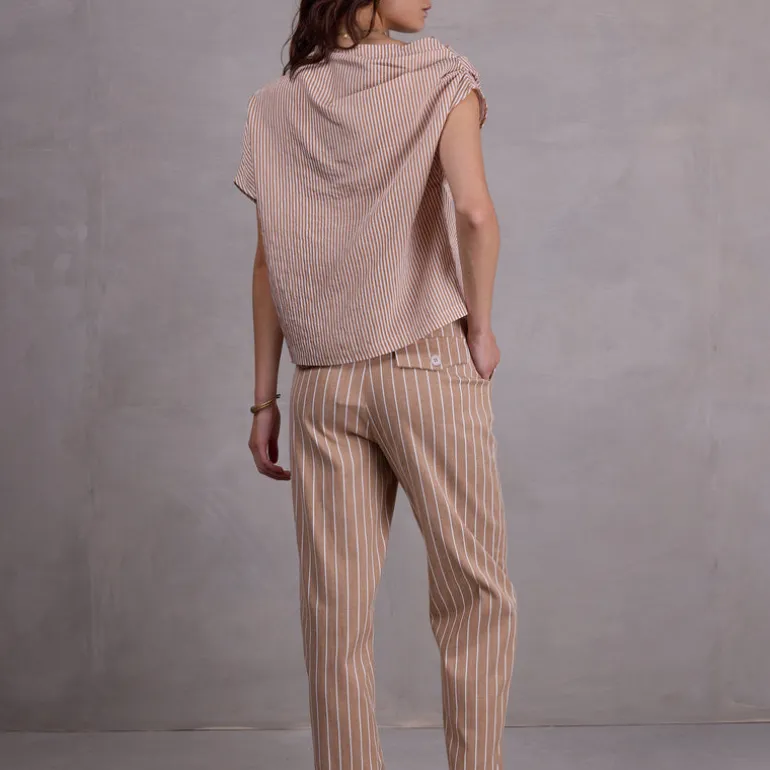 Fannie broek in mokka stripes