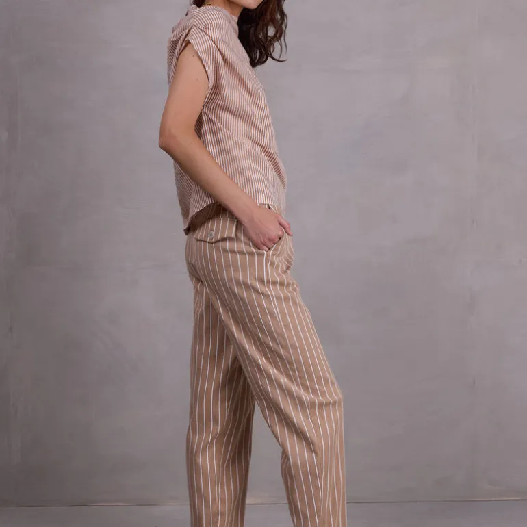 Fannie broek in mokka stripes