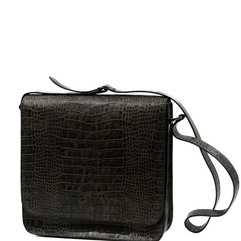 Medium crossbody handtas in croco black olive