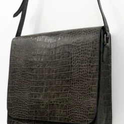 Medium crossbody handtas in croco black olive