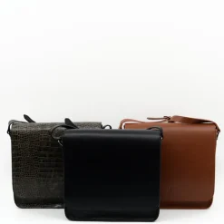 Medium crossbody handtas in croco black olive