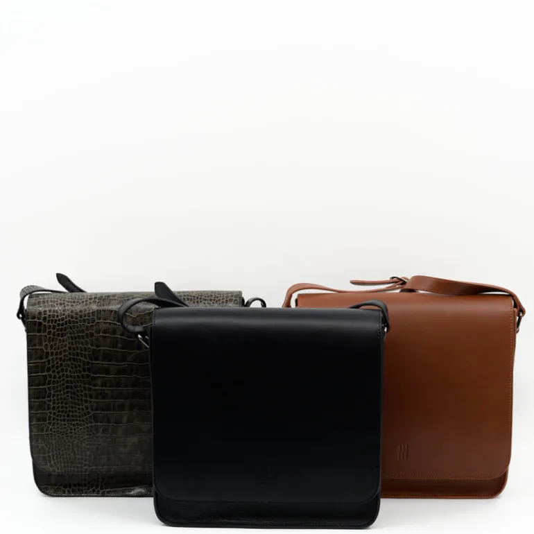 Medium crossbody handtas in croco black olive