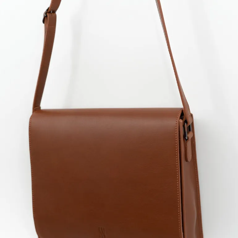 Medium crossbody handtas in cognac nappaleer
