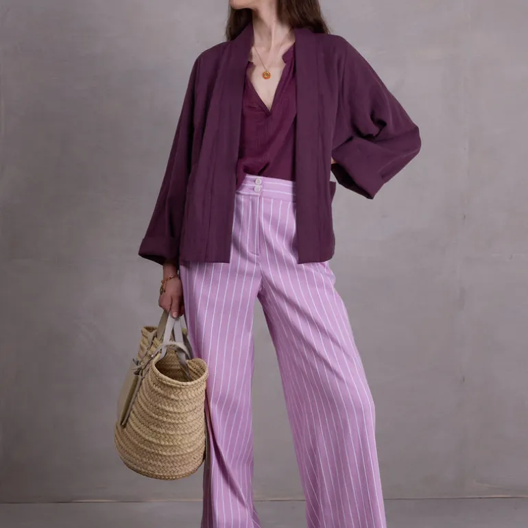Zoella broek in bright lilac stripes